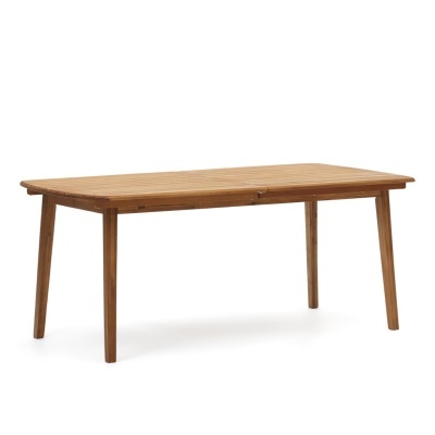 Mesa retangular de madeira castanha clara com quatro pernas