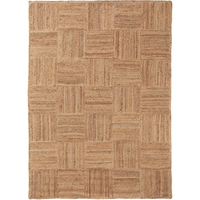 Tapete quadrado com padrão entrelaçado em tons de bege e castanho