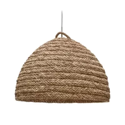 Candeeiro teto semi-esfera em fibras naturais trançadas castanhas