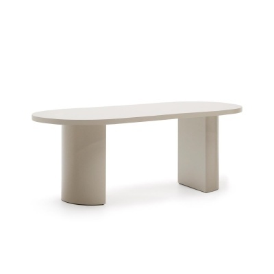 Mesa oval creme com duas bases de formas diferentes