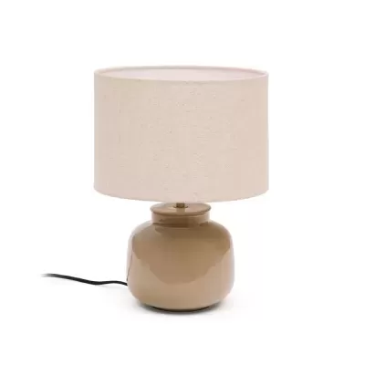 Lâmpada de mesa castanha com cúpula bege