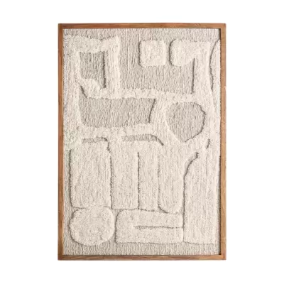 Quadro decorativo em madeira com relevo têxtil abstrato creme e bege