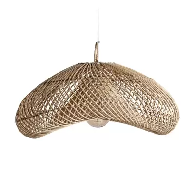 Candeeiro pendente de rattan natural com padrão entrelaçado e forma curva