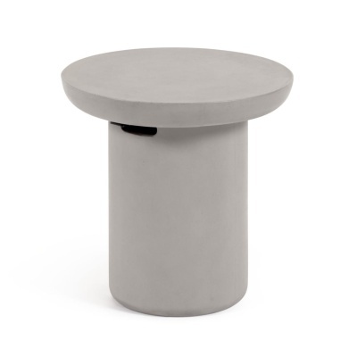 Mesa baixa redonda cinzenta de cimento com tampo redondo plano