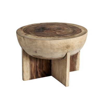 Mesa de centro redonda de madeira com base em cruz