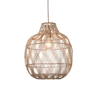 Candeeiro de teto em arame metálico bege com padrão entrelaçado