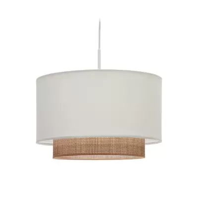 Candeeiro de tecto branco com faixa inferior em vime castanho claro