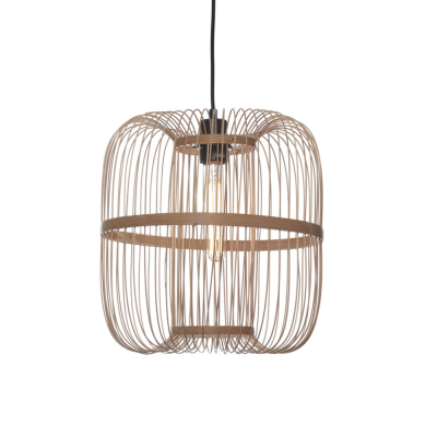 Candeeiro suspenso em arame metálico castanho claro com lâmpada visível