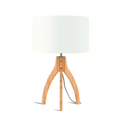 Candeeiro de mesa madeira clara e cúpula branca