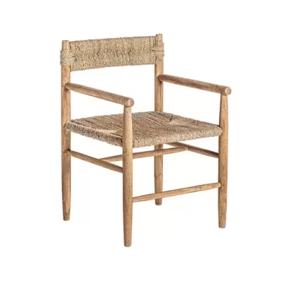 Cadeira em madeira com assento e encosto em corda trançada