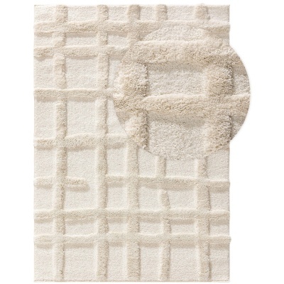 Tapete creme com padrão geométrico em relevo