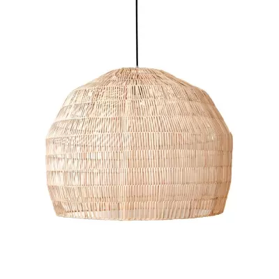 Candeeiro de teto redondo em material trançado natural cor clara