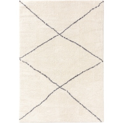 Tapete bege claro com linhas diagonais cinza e textura felpuda