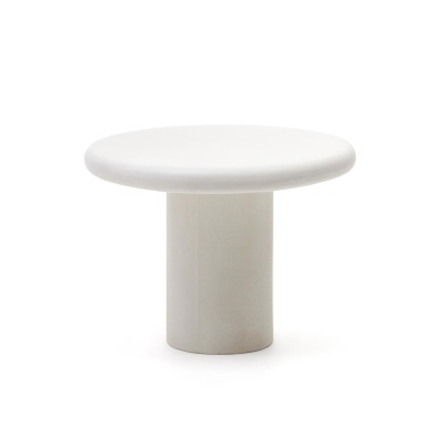 Mesa redonda branca com base cilíndrica