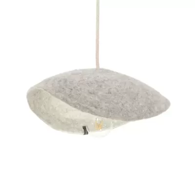 Candeeiro suspenso cinza claro textura tipo chapéu interior branco