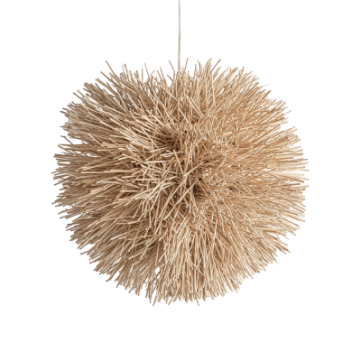 Luminária pendente esfera em madeira natural entrelaçada