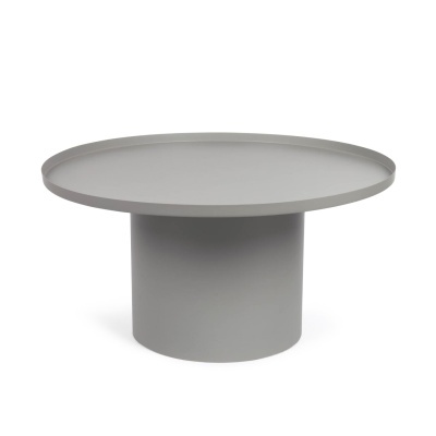 Mesa baixa redonda cinza com tampo liso e base cilíndrica
