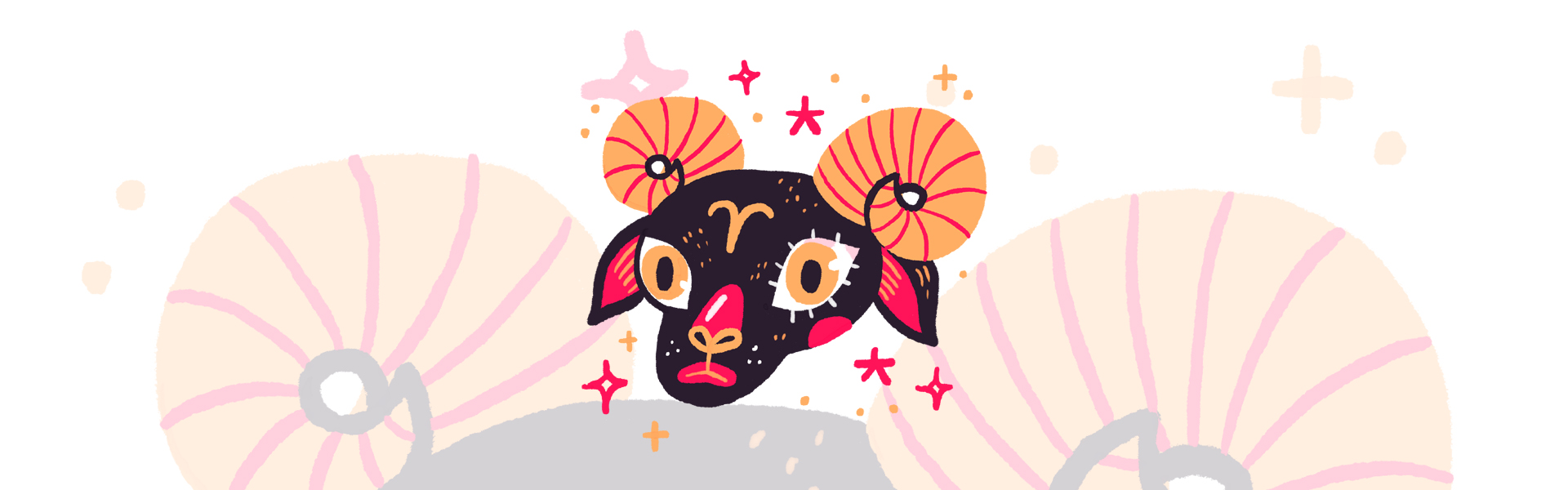 Ilustração colorida de um carneiro estilizado com asas espiraladas