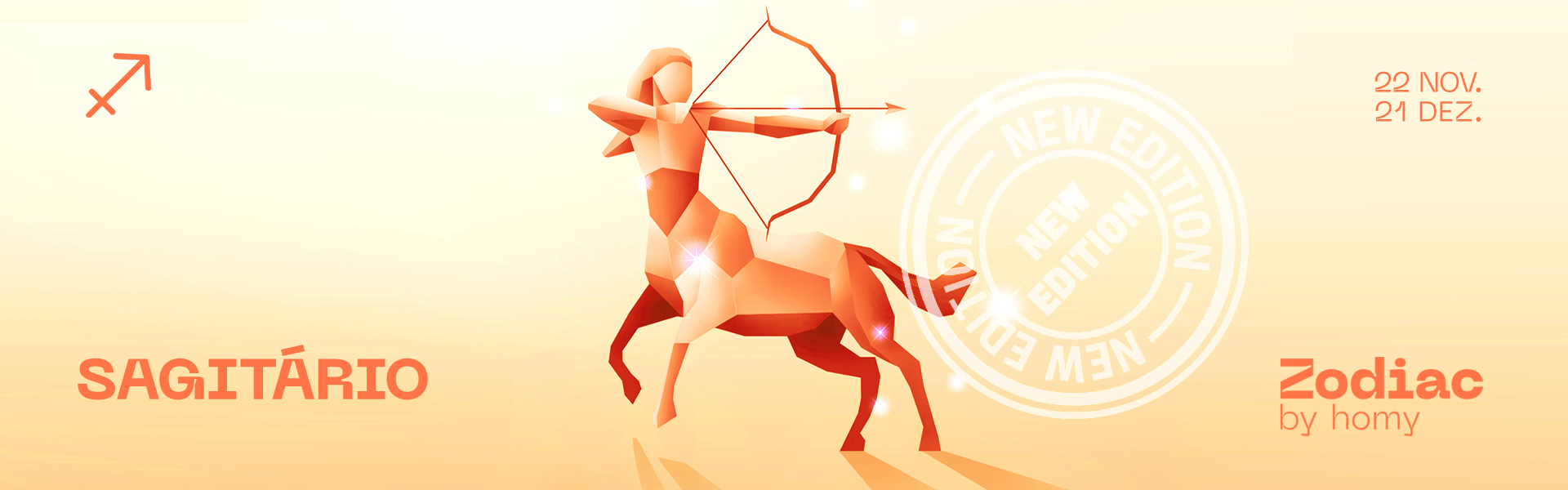 Imagem estilizada do signo Sagitário com centauro arqueiro e texto astrológico