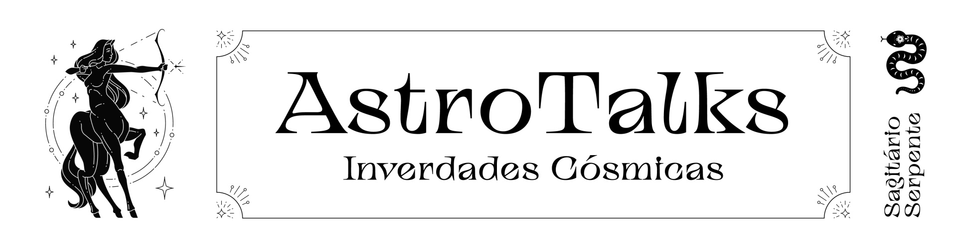 Banner AstroTalks com centauro arqueiro e serpente, texto Sagitário Serpente
