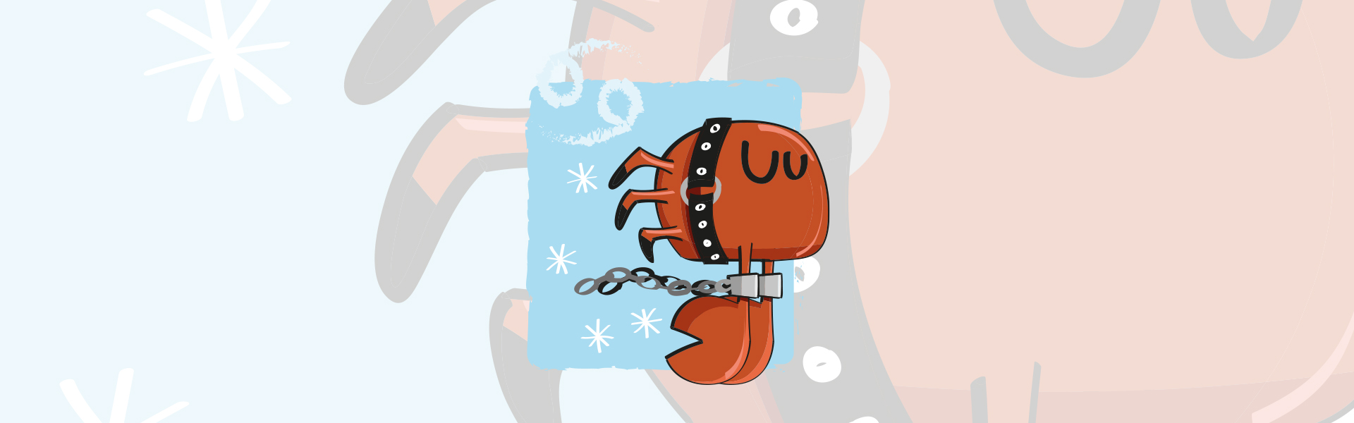 Ilustração de rena vermelha em fundo azul com flocos de neve