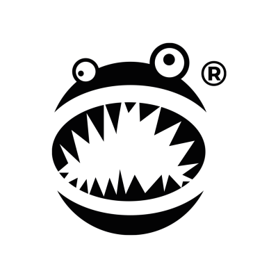 Logo preto circular com dentes e símbolo ®