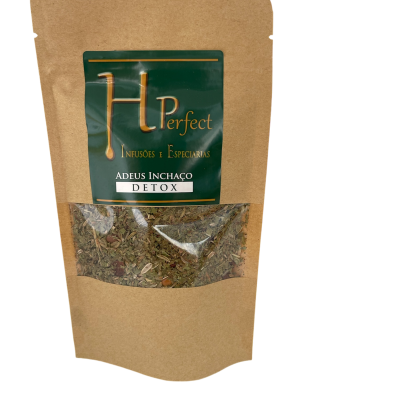 Pacote de chá detox HPERFECT em saco de papel com janela transparente