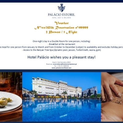 Voucher do Hotel Palácio Estoril com prato gourmet, piscina e massagem