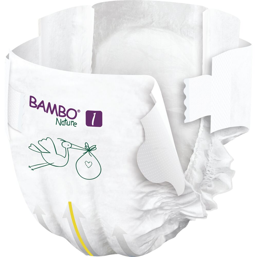 Bambo Nature Fraldas T1 Fralda para bebé branca com estampagem e fecho adesivo.