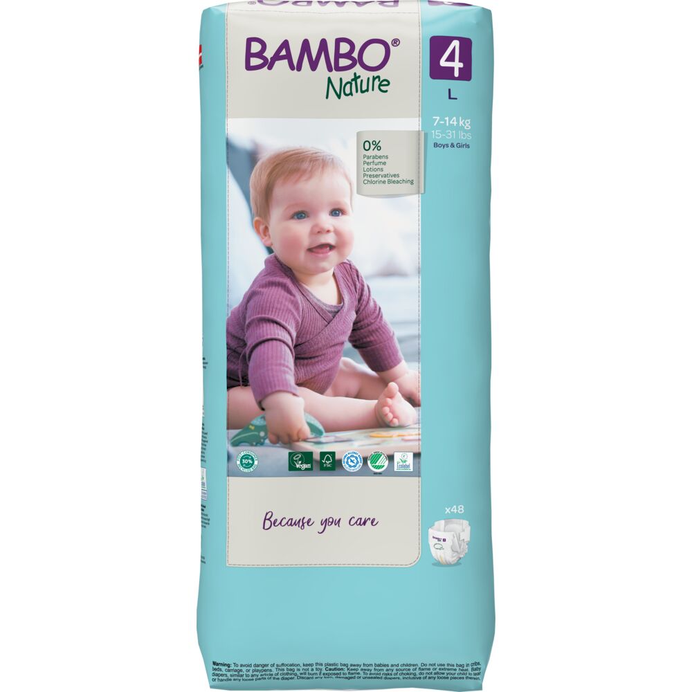 Bambo Nature Fraldas T4 Pacote de fraldas Bambo Nature tamanho 4 com imagem de bebé e texto em destaque