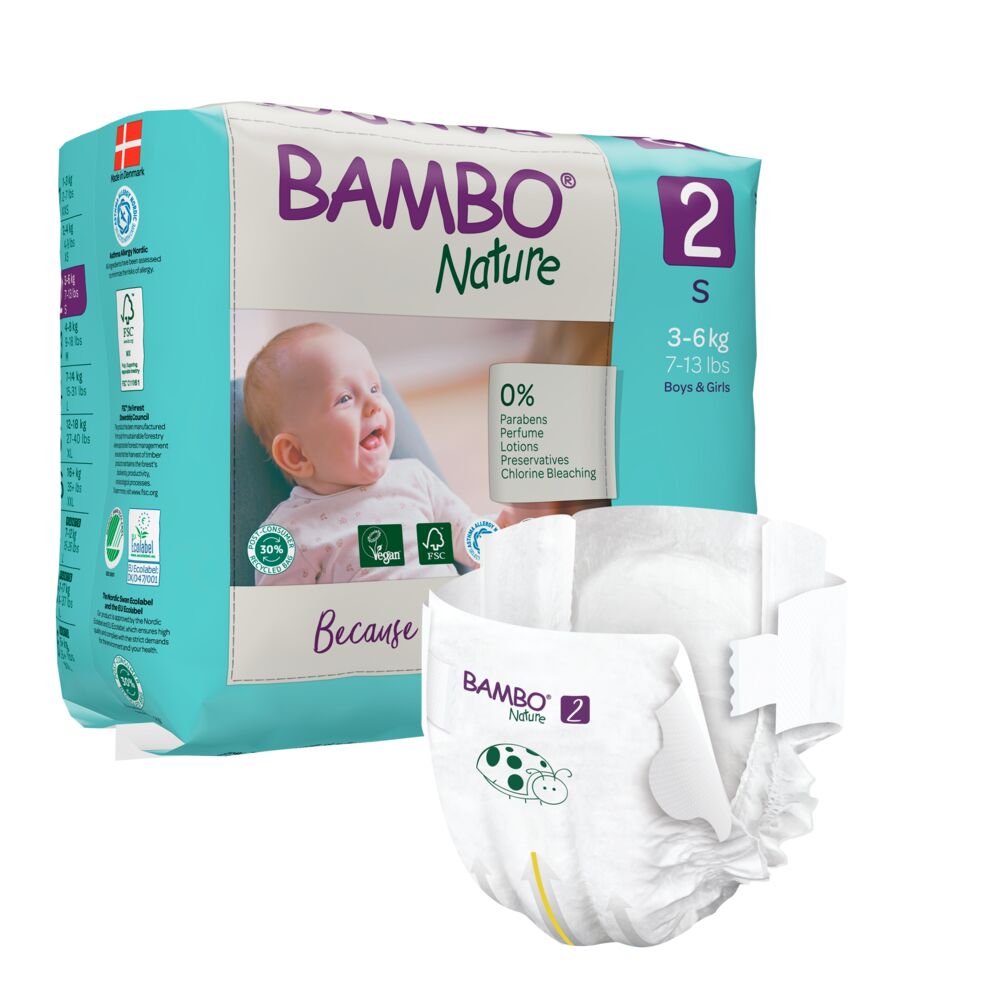 Bambo Nature Fraldas T2 Pacote de fraldas Bambo Nature tamanho 2 para bebés 3-6 kg com fralda branca desenhada