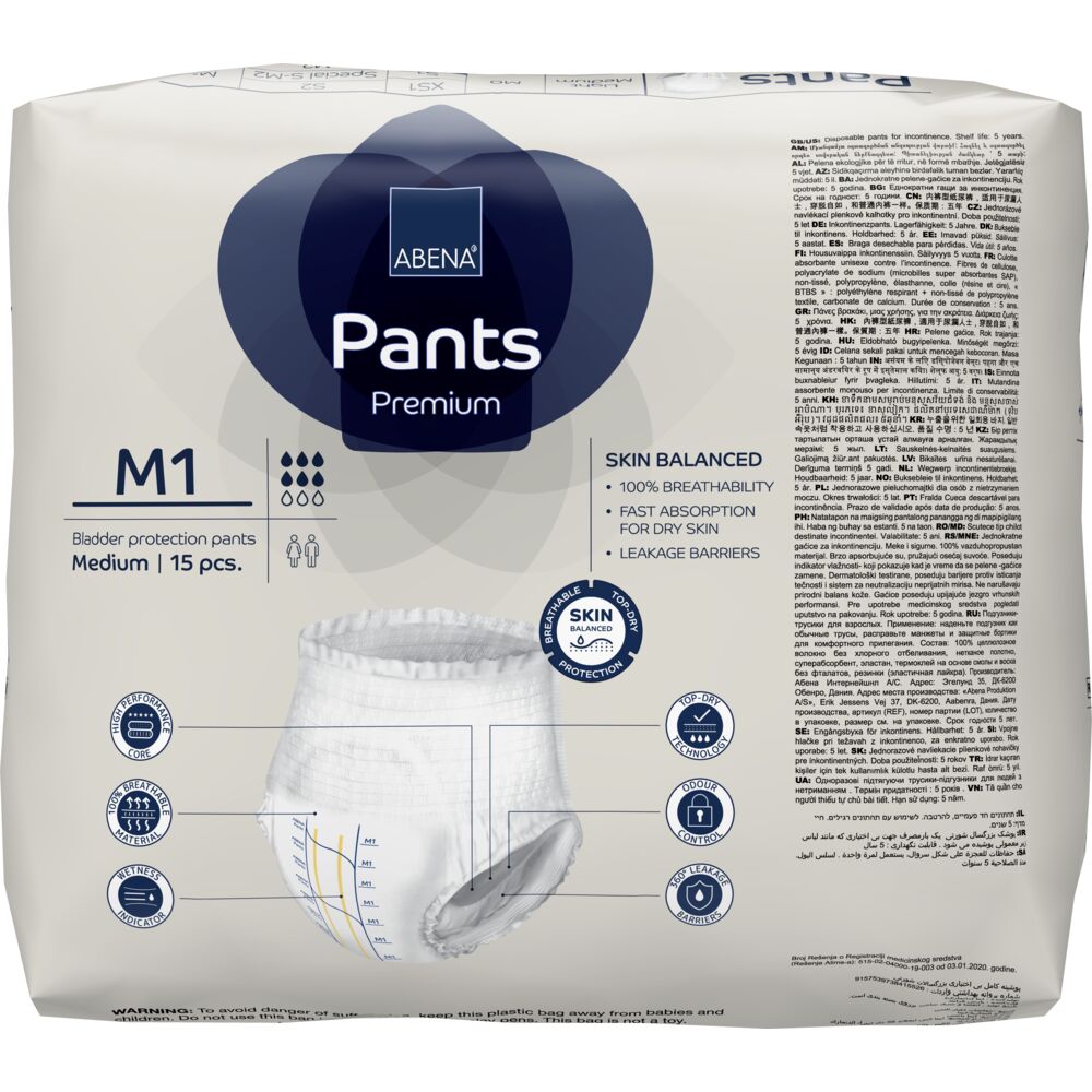 Abena Pants tamanho M1 Pacote de fraldas ABENA Pants Premium M1 branco e azul com 15 unidades