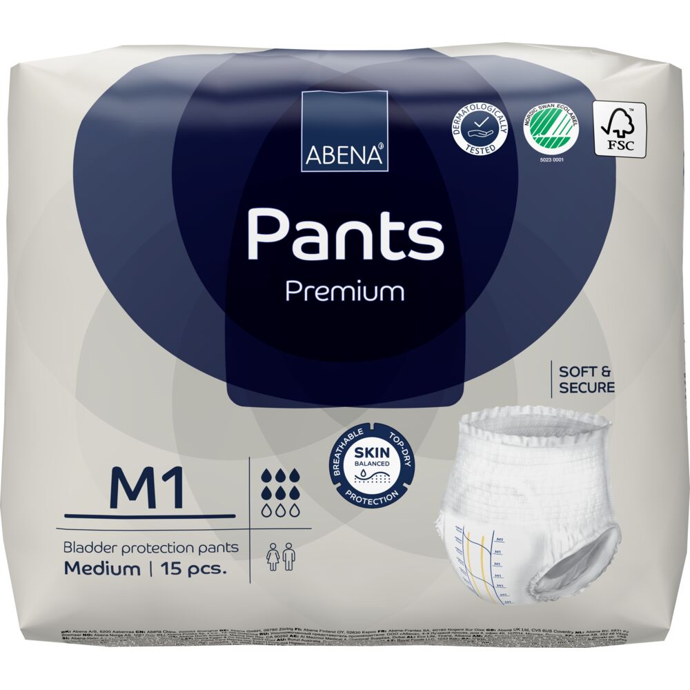 Abena Pants tamanho M1 Pacote de fraldas/cuecas ABENA Pants Premium M1 de cor branca e azul
