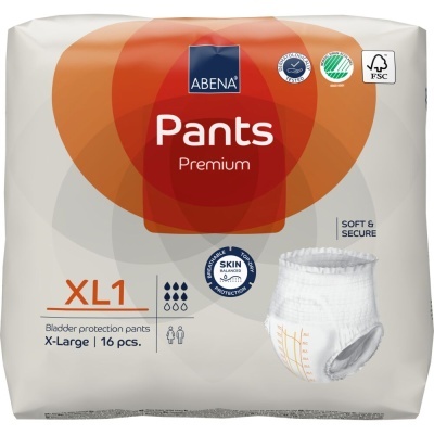 Pacote de fraldas tipo pants Abena Premium XL1 branco e vermelho com 16 unidades