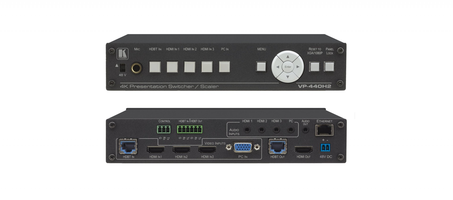 Kramer VP-440H2 Compact 5–Input 4K60 4:4:4 Presentation Switcher/Scaler with HDBaseT & HDMI Simultaneous Outputs