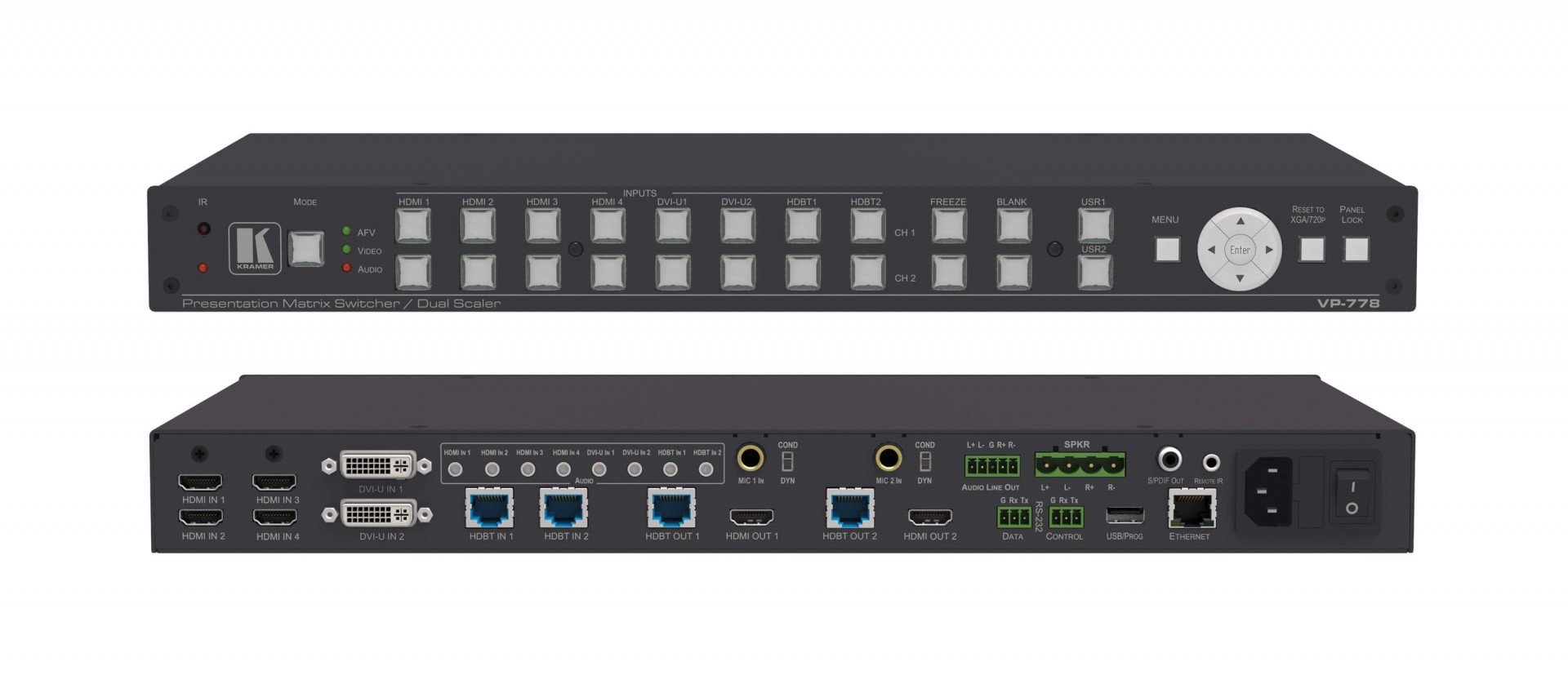 Kramer VP-778 8–Input Presentation Matrix Switcher/Scaler with Seamless Video Cuts and 4K30 Output Support