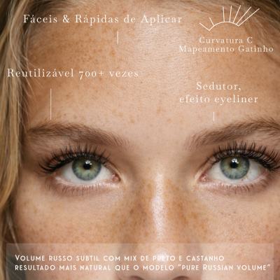 Close-up de olhos femininos com pestanas magnéticas Palm Magnetic Lashes Soft Russian Blend