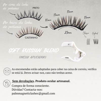 Pestanas magnéticas Soft Russian Blend preto e castanho com aplicador branco