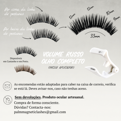 Pestanas postiças magnéticas com diferentes comprimentos e aplicador branco