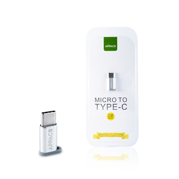Adaptador Micro-USB para Lightning Adaptador APPACS Micro para Type-C prateado com embalagem branca