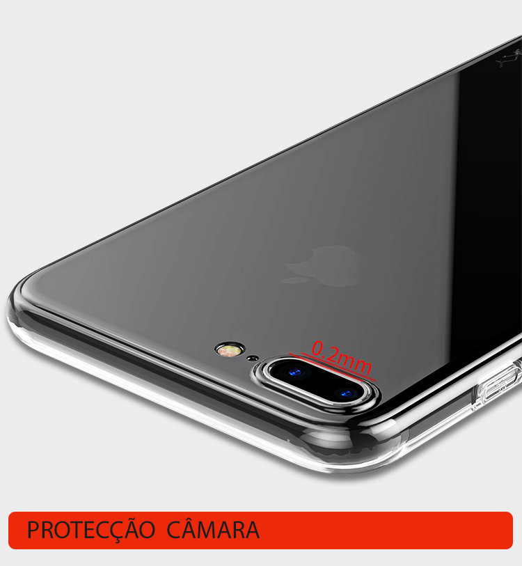 iPhone 7/8 Plus Capa Silicone iPaky Effort + Vidro Temperado Smartphone preto com capa transparente e proteção da câmara 0.2mm