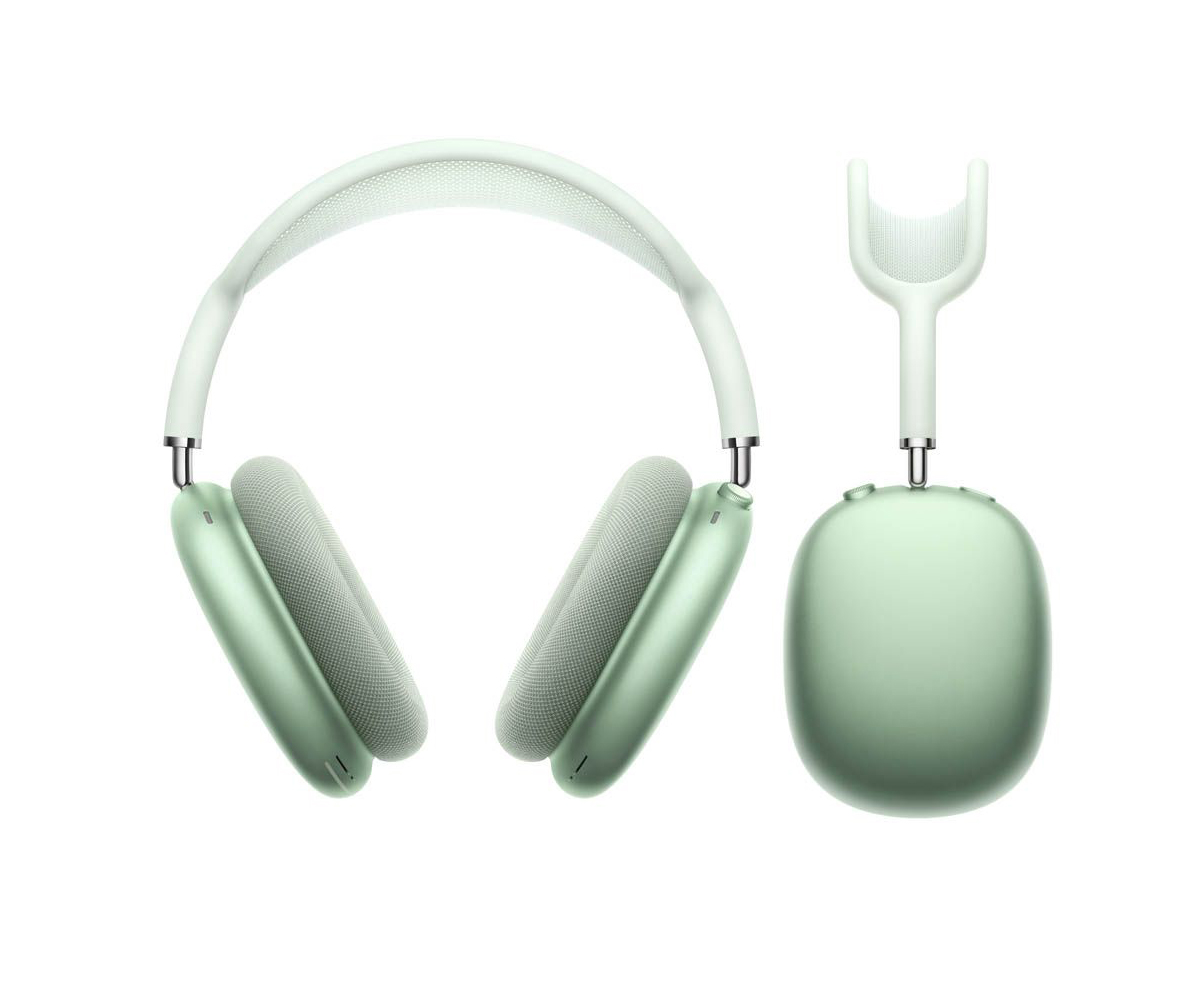 Apple AirPods Max Auscultadores over-ear verde claro com tecido branco, em fundo branco