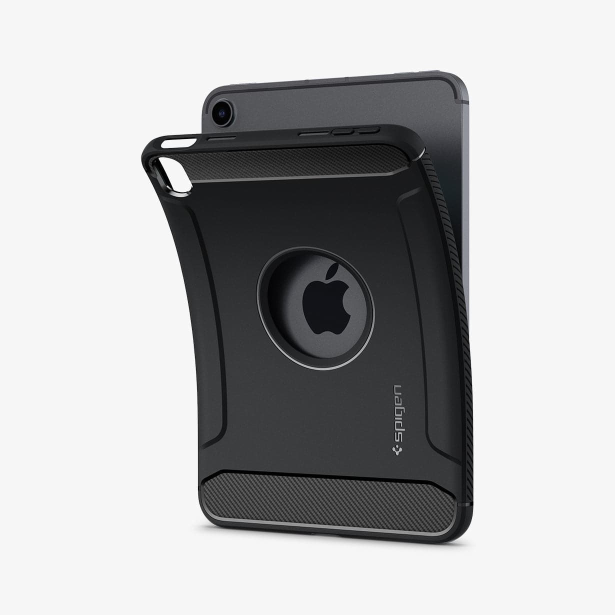 Capa Spigen Rugged Armor para iPad mini 6 (2021) Capa protetora preta para tablet com recorte circular para logótipo Apple