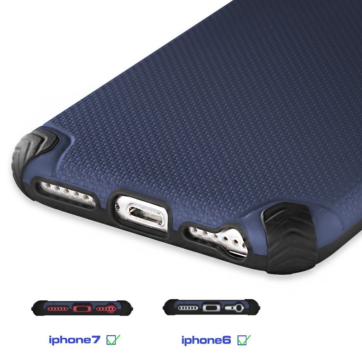 Capa Magnética Anti-Shock Light Armor para iPhone Capa azul texturizada para iPhone com extremidades pretas e orifícios para altifalantes e porta de carregamento