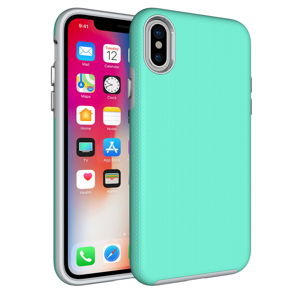 iPhone X/XS Capa Anti-Shock Armor Rugged Capa protetora azul clara para smartphone com textura e recorte para câmara dupla