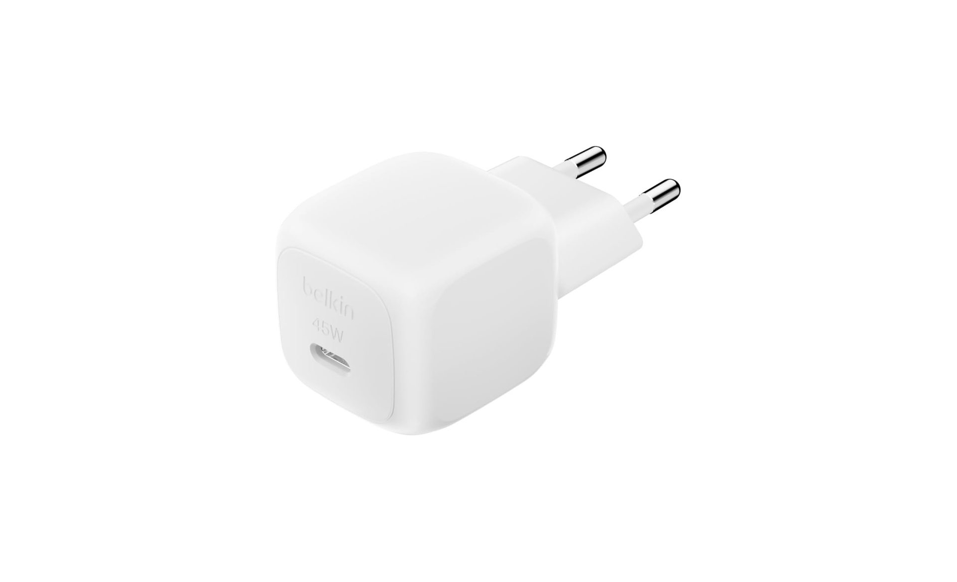 Carregador / Adaptador de corrente Belkin 45W BoostCharge Compact - Branco Carregador de parede branco Belkin 45W com USB-C e plugue europeu