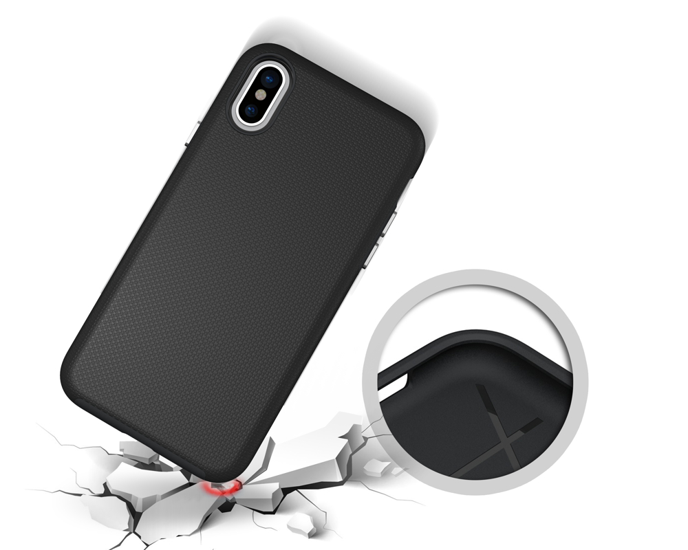 iPhone X/XS Capa Anti-Shock Armor Rugged Capa preta para smartphone com detalhe ampliado mostrando acabamento interior