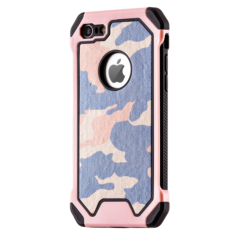 iPhone 7/8 Capa Anti-Shock Armoro Militar Capa de telemóvel rosa com padrão camuflagem azul e rosa e recorte para logo da Apple
