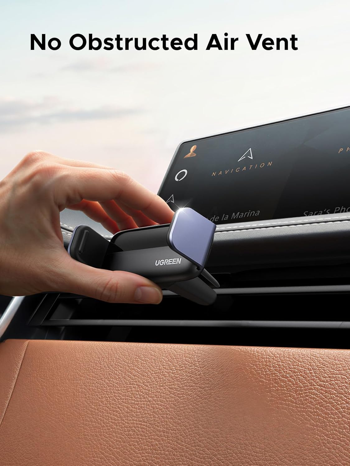 Suporte Ugreen Air Vent Mini 360º para automóvel Suporte para telemóvel UGREEN instalado na grelha de ventilação de carro