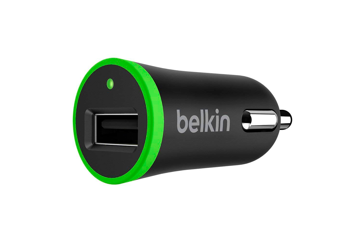Carregador de isqueiro USB Belkin Ultra Fast 2.4A/12 W Carregador de carro USB preto com borda verde da marca Belkin
